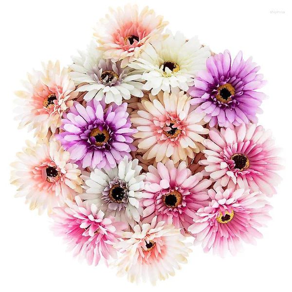 Flores decorativas 5 piezas de seda artificial Gerbera cabezas de flores ghrysanthemum Daisy DIY accesorio para el cabello corona boda hogar ramo decoración de jardín