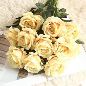 Decoratieve bloemen 5 stks kunstmatige zijden roos lang filiaal boeket voor trouwhuis decoratie festival feest nep planten diy krans benodigdheden