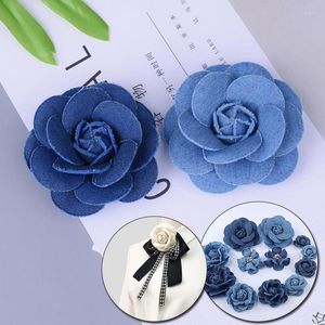 Fleurs décoratives 5pcs Small Camellia DIY Denim Fleur pour le mariage Scrapbooking Scrapbooking Headress