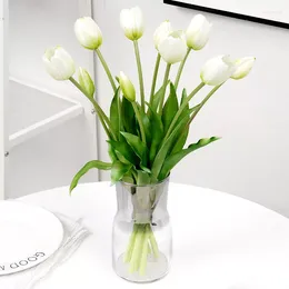 Fleurs décoratives 5pcs Tulipes Artificielles Silicone Real Touch Haute Qualité Bouquet De Luxe Décor Maison De Mariage Salon Latex Faux