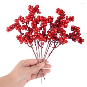 Decoratieve bloemen 5 stks kerstbessen kunstmatige roodgouden kersen stammen mini nep bessen ornament xmas boomdecor voor huisjaar 2024