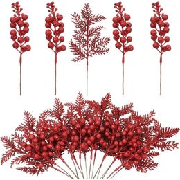 Fleurs décoratives 5 pièces, décoration de noël, paillettes artificielles, ornements d'arbre de baies pour la décoration de la maison, fournitures de fête de l'année 2023