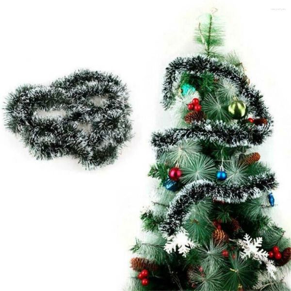 Fleurs décoratives 5pcs Garland de Noël 2m / 6,5 pouces Brilon de décoration vert foncé avec des vacances de décoration intérieure de bord blanc