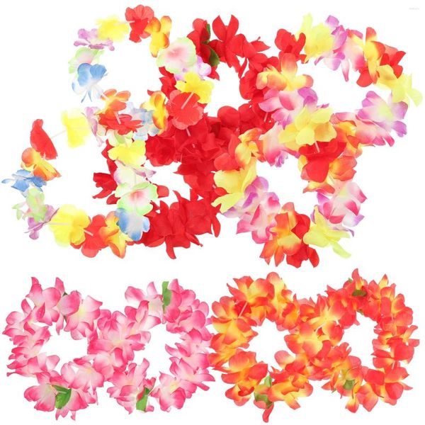 Fleurs décoratives 5 pièces coloré hawaïen Leis fleur artificielle collier guirlande plage Hula danse cou boucle Tropical Luau fête faveurs