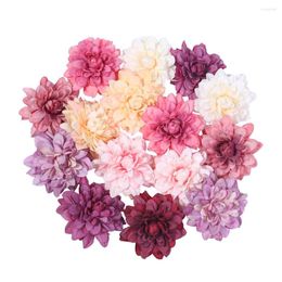 Flores decorativas 5 piezas Dahlia cabezales de seda artificial para decoración de casas de bodas Diy Caja de regalo Caja de remoduces de recortes Cabeza de flores falsas