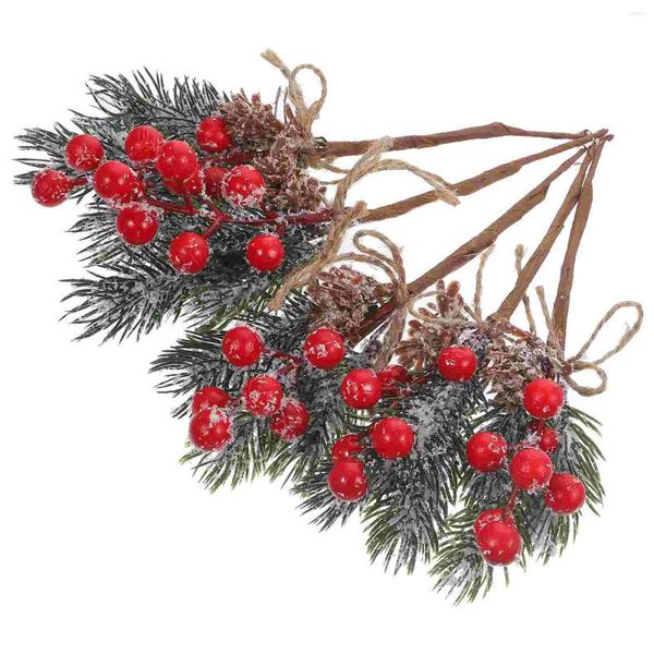 Flores decorativas 5 piezas DIY Navidad ramas de pino esmerilado bayas rojas y decoración floral