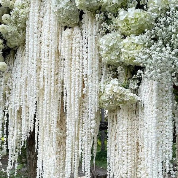 Flores decorativas 5 piezas de flores secas Bouquet White Floral Diseño Decoración de la boda Amaranthu Plantas colgantes naturales reales para el hogar