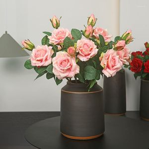 Fleurs décoratives 5 pièces sentir Curle bord Rose fleur artificielle soie faux mariage bouquet de mariée maison salon décor fête florale