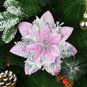 Fleurs décoratives 5pcs paillettes de Noël plit de Noël Arbre suspendu ornements 14cm Fleur artificielle pour la maison 2024 ans Supplies NAVIDAD NOTEL