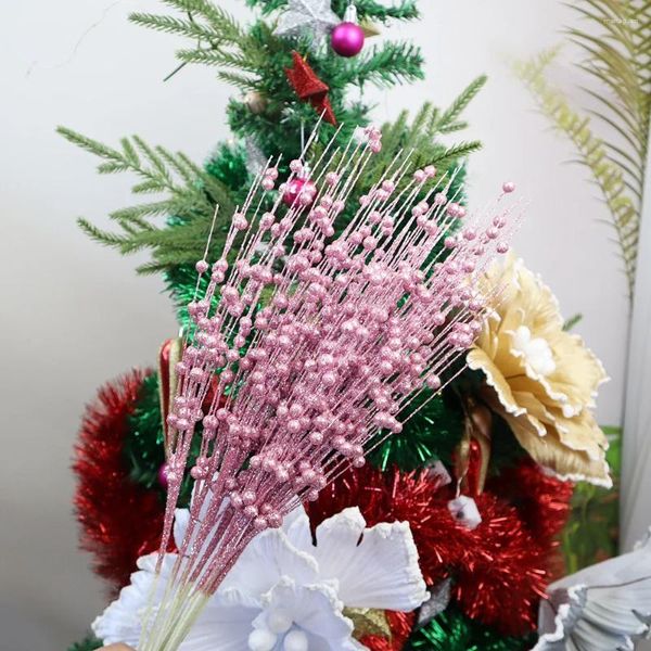 Flores decorativas 5 piezas de ramas de tallo con purpurina, selecciones navideñas, plantas artificiales, decoración de árbol de Navidad, adornos colgantes, decoración para fiestas y festivales