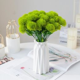 Fleurs décoratives 5 Pcs Vert Soie Hortensia Fleur Artificielle Pompon Vases Pour La Décoration De Mariage Décoration De Table Arrangement Faux