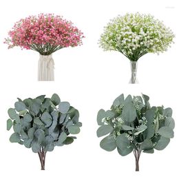 Flores decorativas 5 piezas Gypsophila flor artificial blanco rosa azul aliento de bebé ramo de plástico para el hogar DIY decoración del banquete de boda