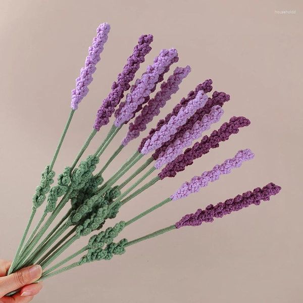 Flores Decorativas 5 Piezas Flor De Lavanda Tejida A Mano Ganchillo Casero Púrpura Bricolaje Fiesta Acabada Decoración De Boda Regalo del Día De San Valentín