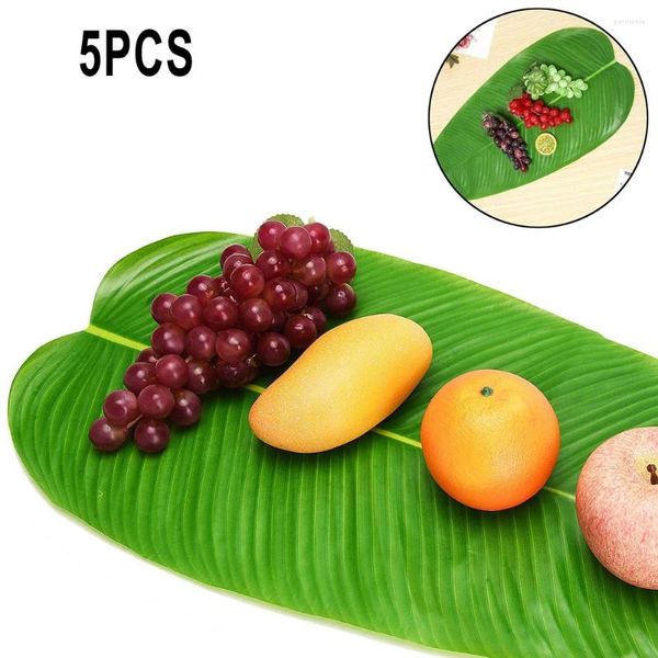 Flores decorativas 5 piezas grandes hojas de plátano artificial falso verde tropical para hawaian luau fiestas pvc accesorios decoraciones hoja