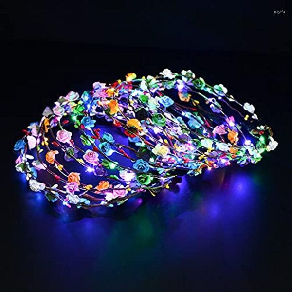 Flores decorativas 5 piezas LED Flower Crown Diadema Tadera Luminosa Light Up Tossress para niñas Festival de bodas para mujeres Vacaciones