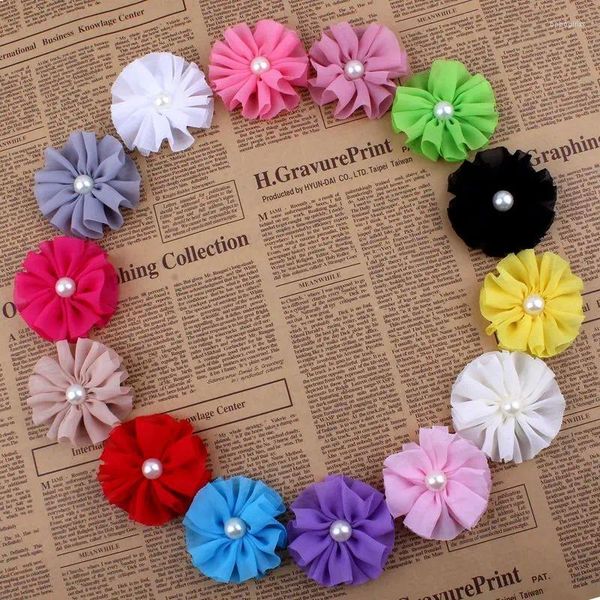 Flores decorativas (5pcs/lote) 6.5cm 14 Coloros Accesorio de flores de chifón nacido para decoración navideña Centro de perlas elegantes