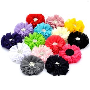 Decoratieve bloemen 5 stks/perceel 6,5 cm 15colors Chiffon Flower Accessories met bling steiger knop kanten trim Patch applique stof bruiloft