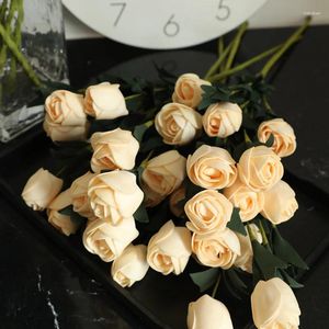 Fleurs décoratives 5pcs / lot 6heads tulip bunch pe fausse fleur pour la maison de mariage d'automne décoration mousse rose bouquet artificiel