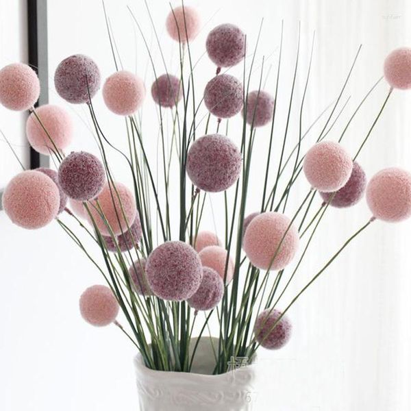 Fleurs décoratives 5 pièces/lot, 75cm de Long, mousse PE artificielle, boule de fleurs floquées, 5cm, herbe, décor Floral de mariage, caoutchouc