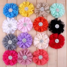 Decoratieve bloemen 5 stks/partij 7 cm 15 kleuren zachte stof gaas tule bloem met madeliefjevormige parel strass knop kunstmatig voor bruiloft