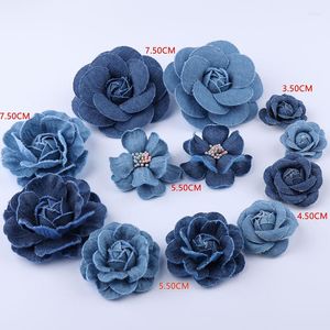 Fleurs décoratives 5 pièces/lot corée bricolage Denim tissu cheveux accessoires vêtements chapeaux robe décoration fleur Scrapbooking artisanat fournitures