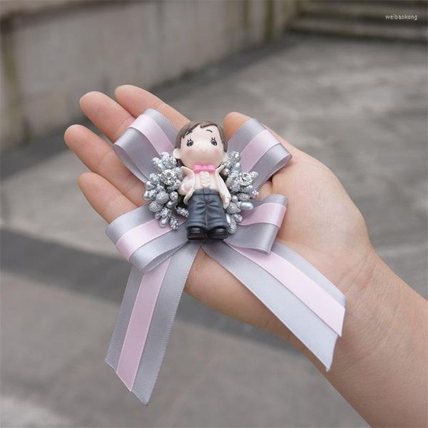 Flores decorativas 5 piezas/lote Lovely Bride Flower Flower Slik Ribbon Bridegroom Pulsera de corsage Pulsera de pulsera Rocio de la banda de la banda