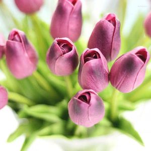 Fleurs décoratives 5pcs / lot pu Real Touch Tulip Tulip Fleur artificielle pour décoration de maison Fake Tulips Latex bouquet de mariage DÉCOR