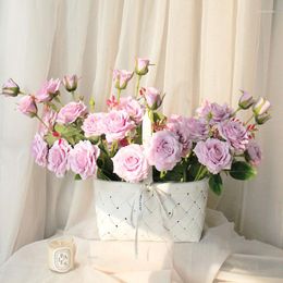Bouquet de roses artificielles romantiques, 5 pièces/lot, fleurs décoratives, pour décoration de Table de maison, accessoires de photographie, fausse branche