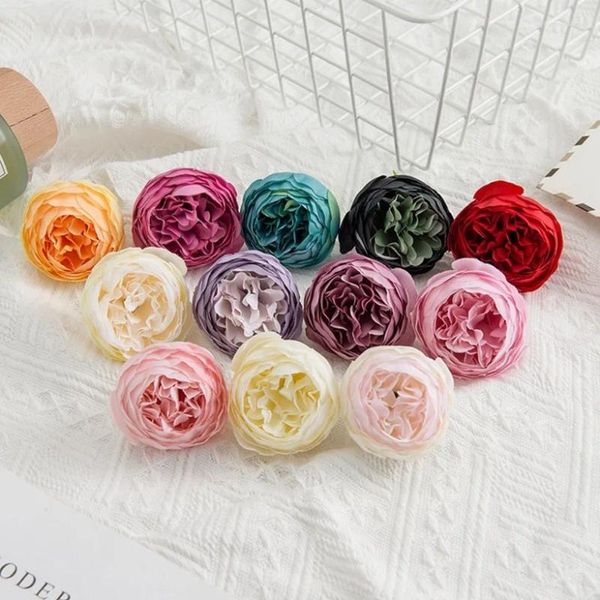 Fleurs décoratives 5pcs / lot Silk Peony Fake Rose Christmas For Home Decoration Supplies Mariage DIY Scrapbook artisanat Couronnes artificielles