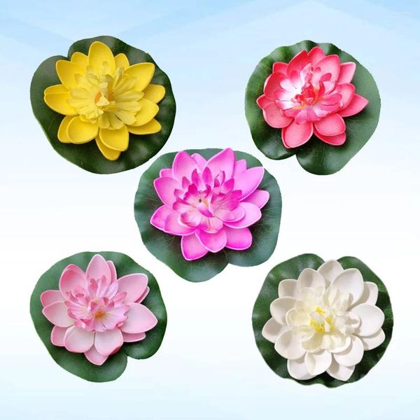 Fleurs décoratives 5pcs piscine artificiels faux lis tampons flottants pour les étangs des étangs à eau lys