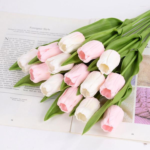 Fleurs décoratives 5 pièces Pu Real Touch tulipes artificielles mariée mariage Festival décor faux Bouquet pour décorations pour la maison