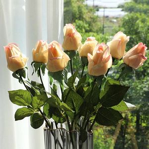 Fleurs décoratives 5 pièces Rose artificielle vraie touche longue branche pour mariage décor à la maison faux bricolage Arrangement décoration