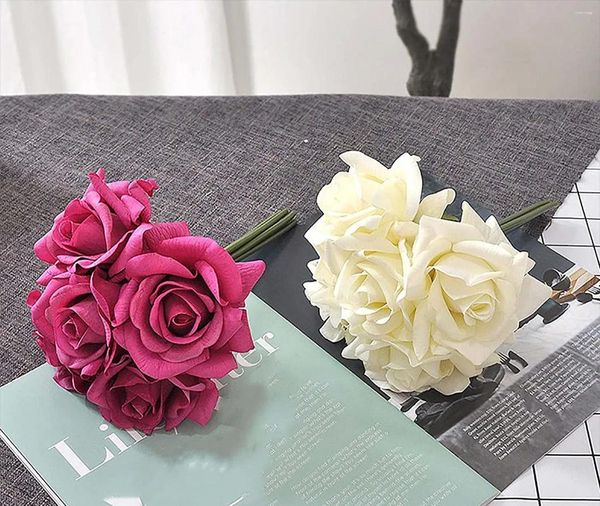 Fleurs décoratives 5pcs Rose Bouquet Artificiel Silk mixte Real Flower for Wedding Bridesmaid Party Centroces Arrangement