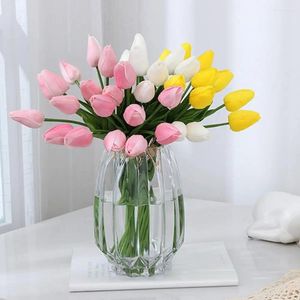 Fleurs décoratives 5pcs / ensemble 36cm Fake Flower Decor Simulate Cuir Long Sole Soft Artificial Tulip Calla Lily Wedding Party Festival