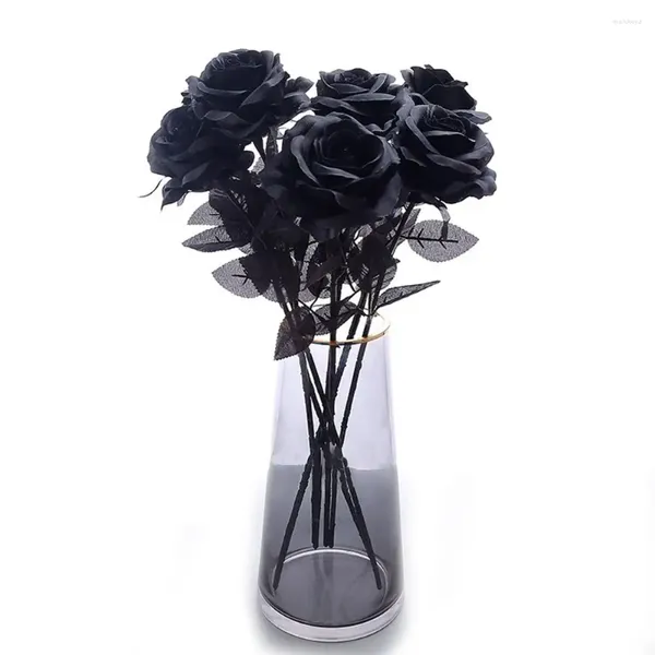 Fleurs décoratives 5pcs Silk Black Rose Artificial Flower Head Bouquet Home Room Room Weeding Chritmas Decoration Year