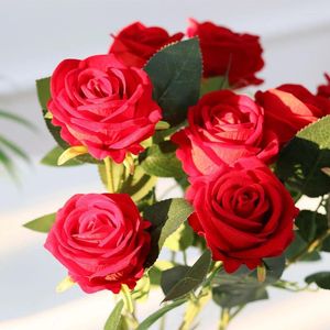 Fleurs décoratives 5pcs Silk Rose Bouquet rose rouge roses artificielles Fleur éternelle fausse pour la décoration de mariage à la maison Saint-Valentin