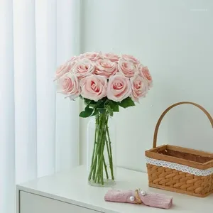 Decoratieve bloemen 5-stks zijde rozen lange stengels nep bruids bruid bouquet-bouquet-beautiful kunstmatige blush voor huizentuinfeest bloemen december december