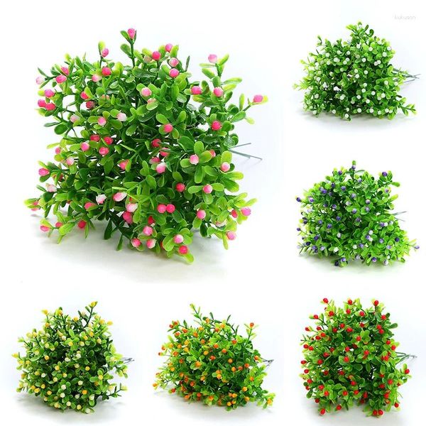 Fleurs décoratives 5 pièces simulées Mini Grains de fleurs de Milan plante verte artificielle fête de mariage décoration de jardin de maison en plastique