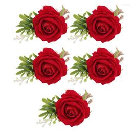 Decoratieve bloemen 5 -stcs Wedding Boutonniere Pin Vaste plastic kunstmatige bloemcorsage voor bruid en bruidegom afstuderen feestviering