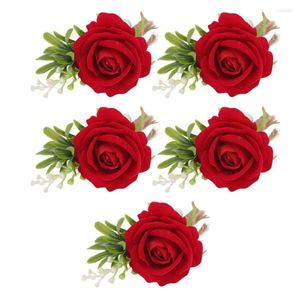 Fleurs décoratives 5 PCS Mariage Boutonnière Broche Fixe En Plastique Fleur Artificielle Corsage Pour La Mariée Et Le Marié Graduation Fête Célébration