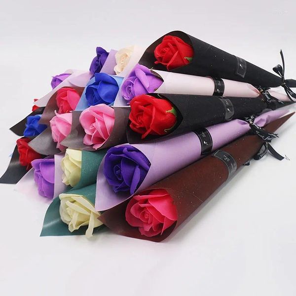 Fleurs décoratives 5pcs Bouche rouge rose blanc violet rouge artificiel rose Soap de mariage décor de scrotebooking artisanat Saint-Valentin Single