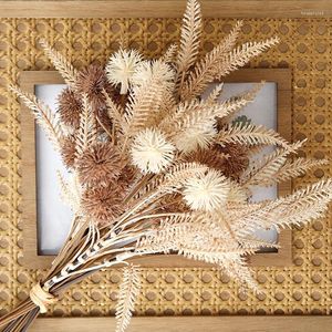 Flores decorativas 6/12 piezas de bola espinosa artificial flor de plástico marrón planta falsa DIY hogar boda sala de estar florero decoración suministros de Navidad