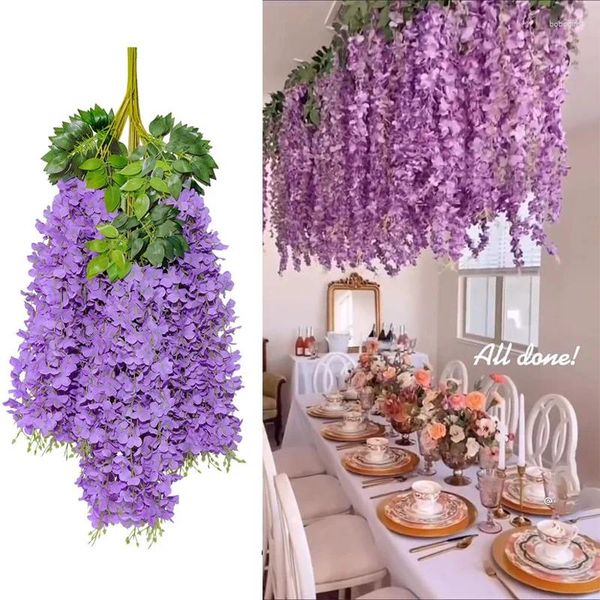 Fleurs décoratives 6 / 12pcs Wisteria artificielle fausse vigne suspendue Garland Silk For Wedding Party Outdoor Garden Home Decoration Mur