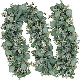 Flores decorativas Guirnalda de hojas de eucalipto mixtas sintéticas de 6 'de largo, vegetación artificial de dólar de plata en gris y verde