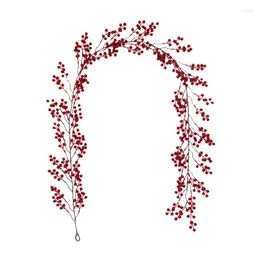 Fleurs décoratives 6.39FT Guirlande de Noël aux baies rouges Artificielle flexible pour la décoration de cheminée Décor d'hiver