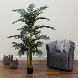 Decoratieve bloemen 6.5 'Dubbele kofferbak Golden Cane Artificial Palm Tree Home Decor.