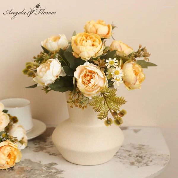 Fleurs décoratives 6 branches pivoines de fleur artificielle bouquet de mariage arrangement floral matériaux de Noël décoration d'automne de Noël