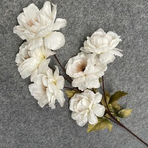 Fleurs décoratives artificielles à 6 têtes, pivoines en velours blanc, fleurs en soie, décoration utilisée pour les matériaux muraux de Table de mariage en famille