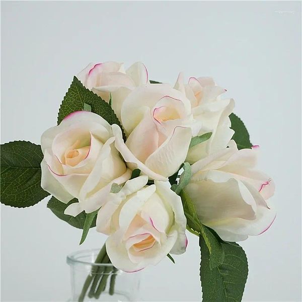 Fleurs décoratives 6 Bouquet de rose de tête hydratante hydratante Real Touch Artificial Home Decor Table d'événements de mariage de mariée