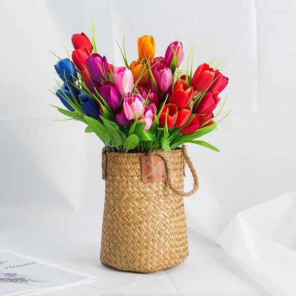 Flores decorativas 6 cabezas ramos de tulipanes boda hogar dormitorio jardín decoración día de la independencia florero mesa guirnalda de seda accesorios DIY